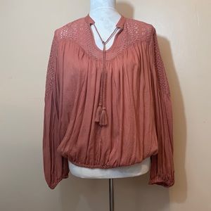 Lucky Brand 🍀 Burnt Orange Lace Cut Boho Top